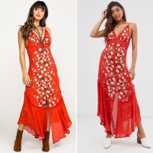 Free People Paradise Printed Maxi Dress in Red New - Picture 8 of 8